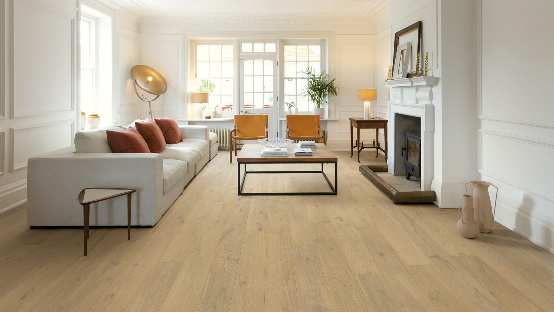 Living room with sustainable Quick-Step engineered wood floor
